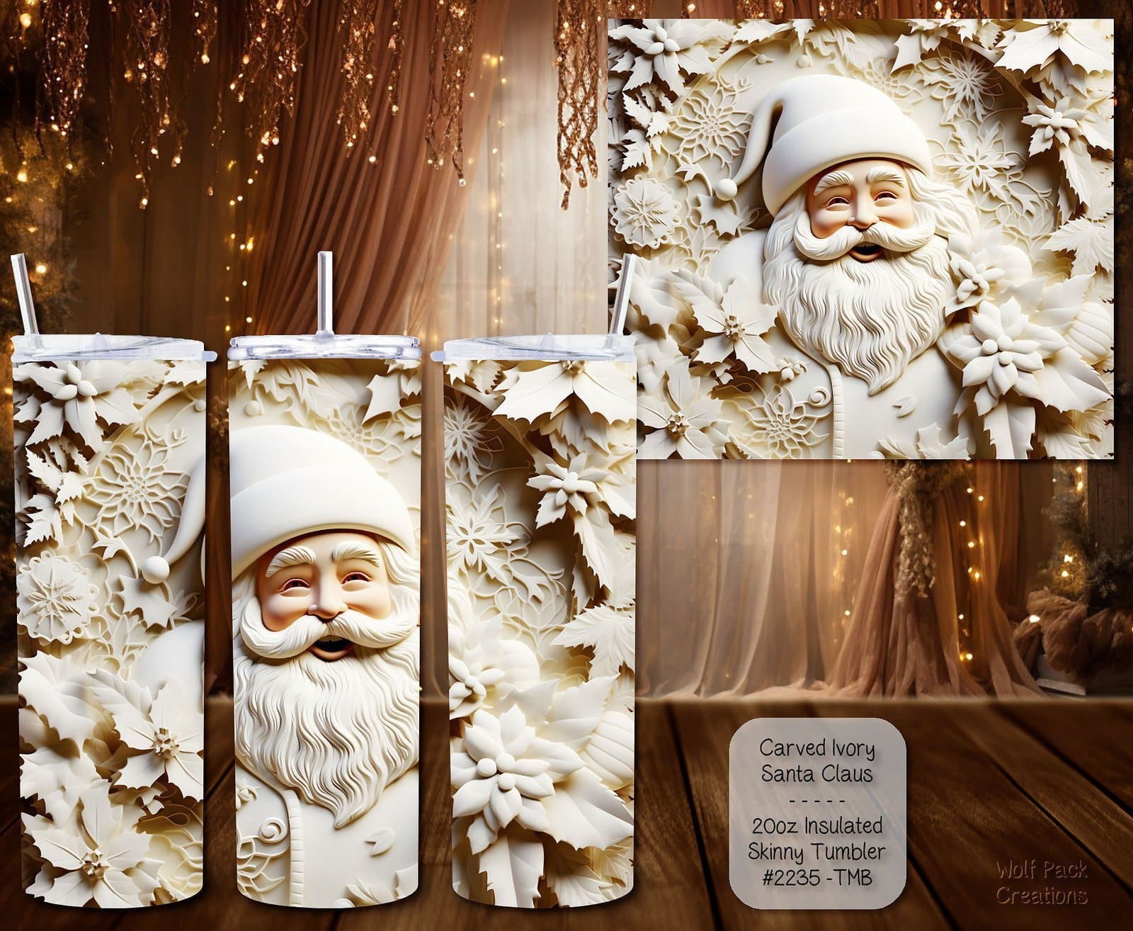 Carved Ivory Santa Insulated Skinny Tumbler - 20 Ounce Delight