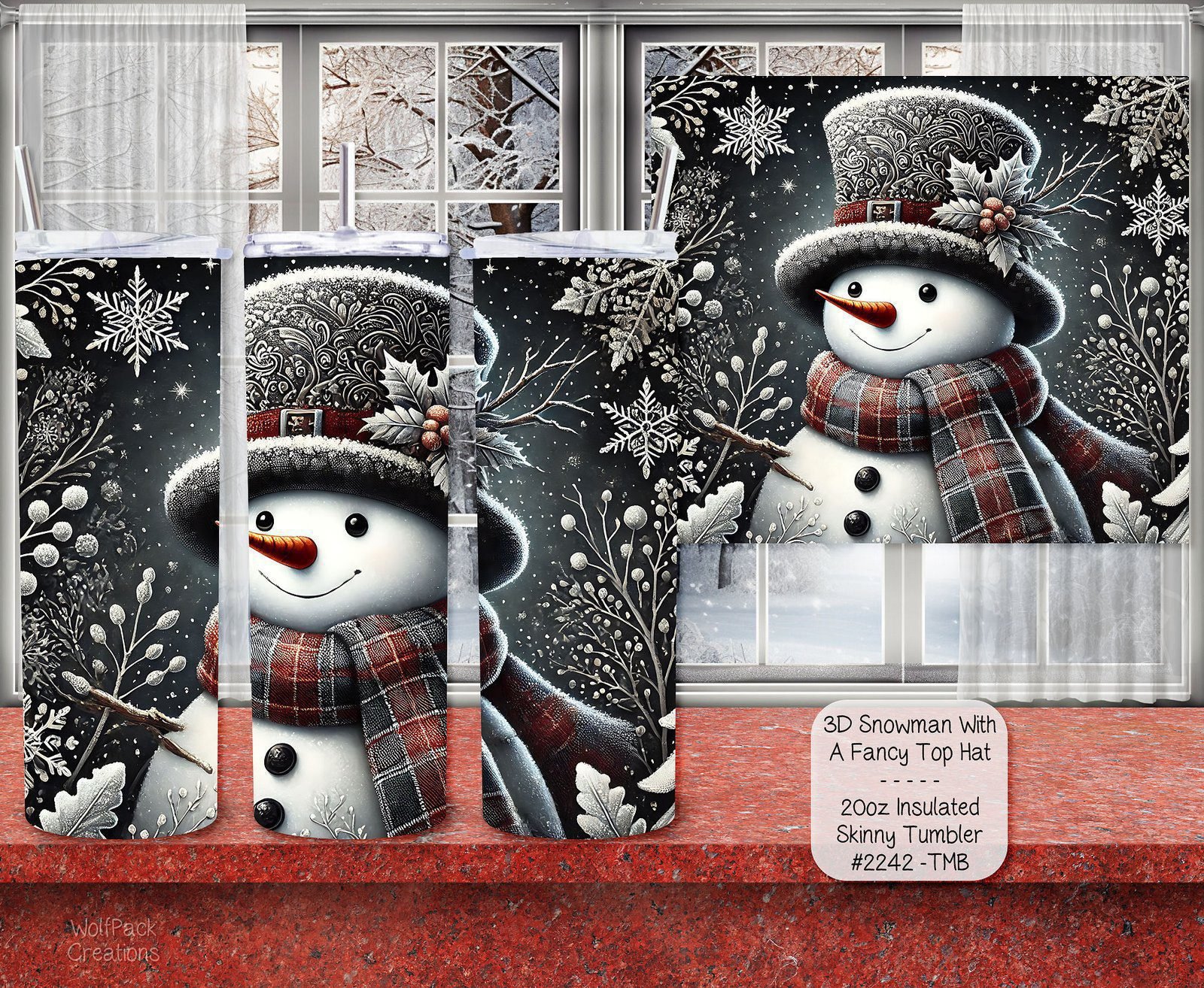 Charming 20 Ounce Insulated Stainless Steel Skinny Tumbler with Snowman Design