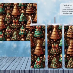 Stylish Holiday Stainless Steel Tumbler Adorned with Candy Trees