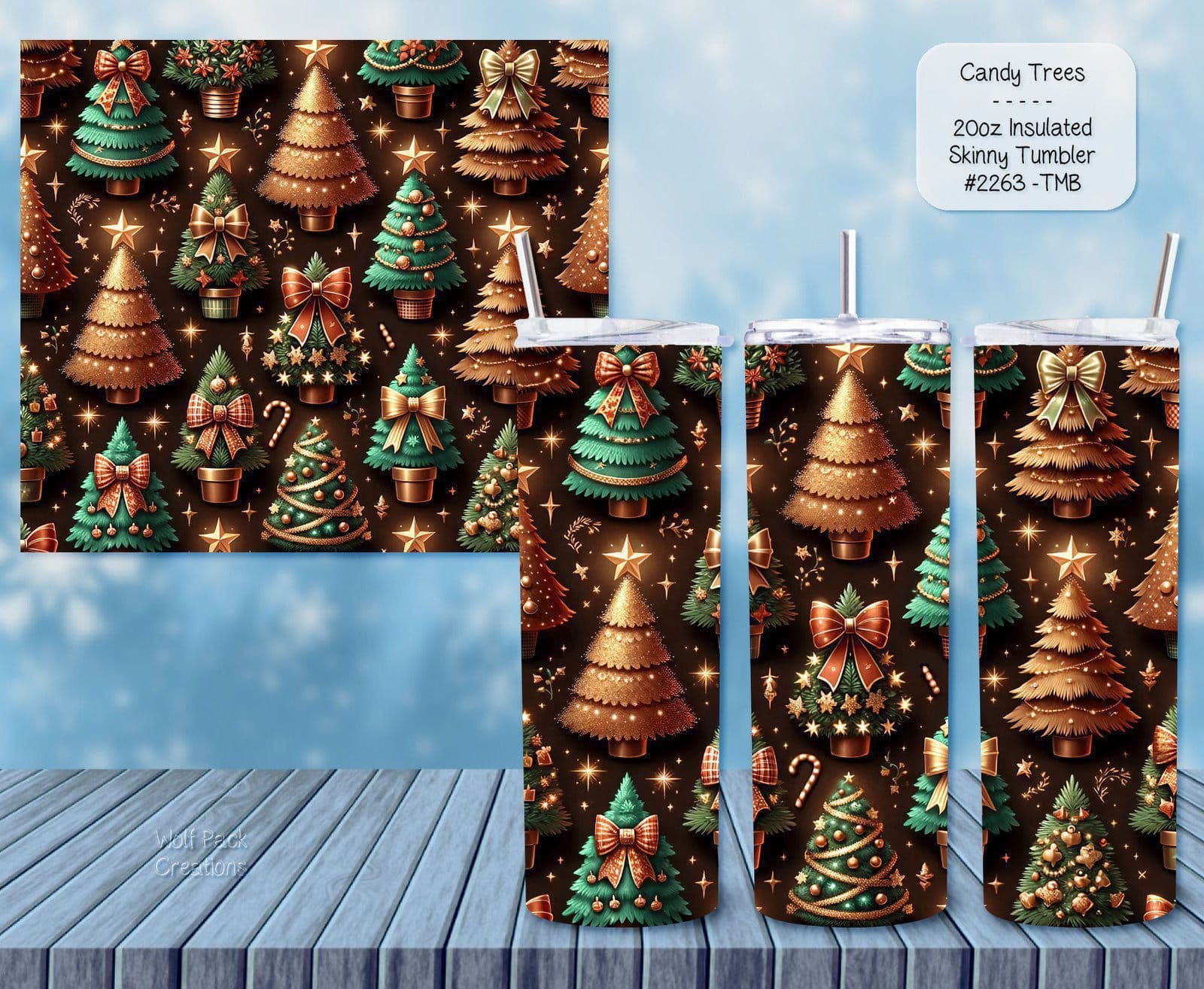 Stylish Holiday Stainless Steel Tumbler Adorned with Candy Trees