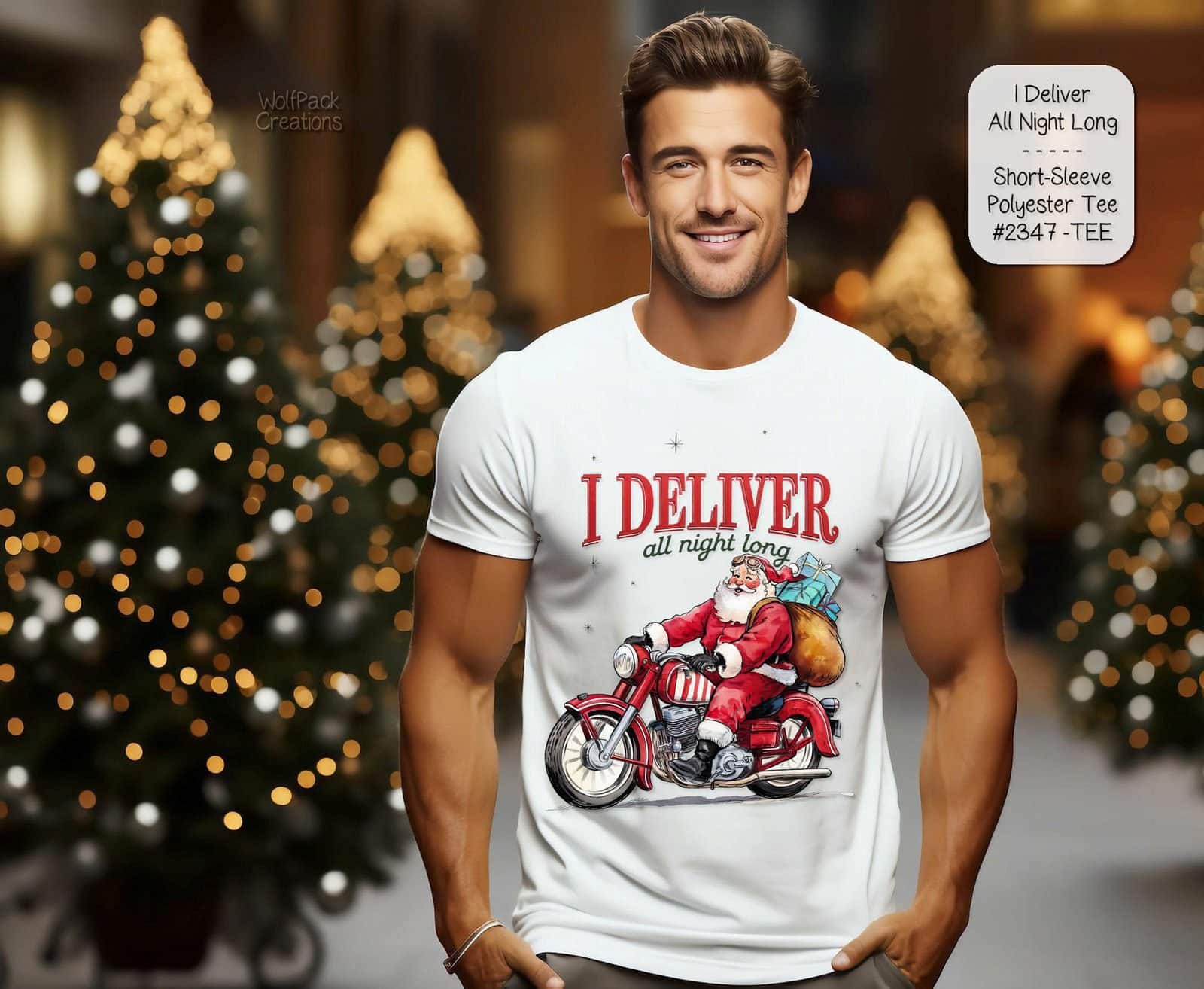 Beautiful and Festive Short Sleeve Shirt: Santa Delivers All Night Long