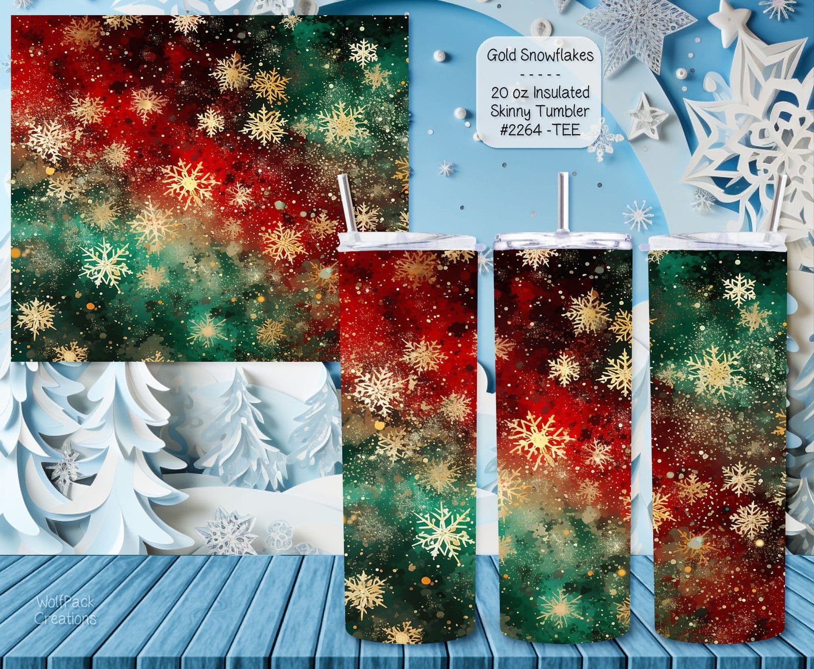 Beautiful and Stylish Holiday Stainless Steel Tumbler: Gold Snowflakes