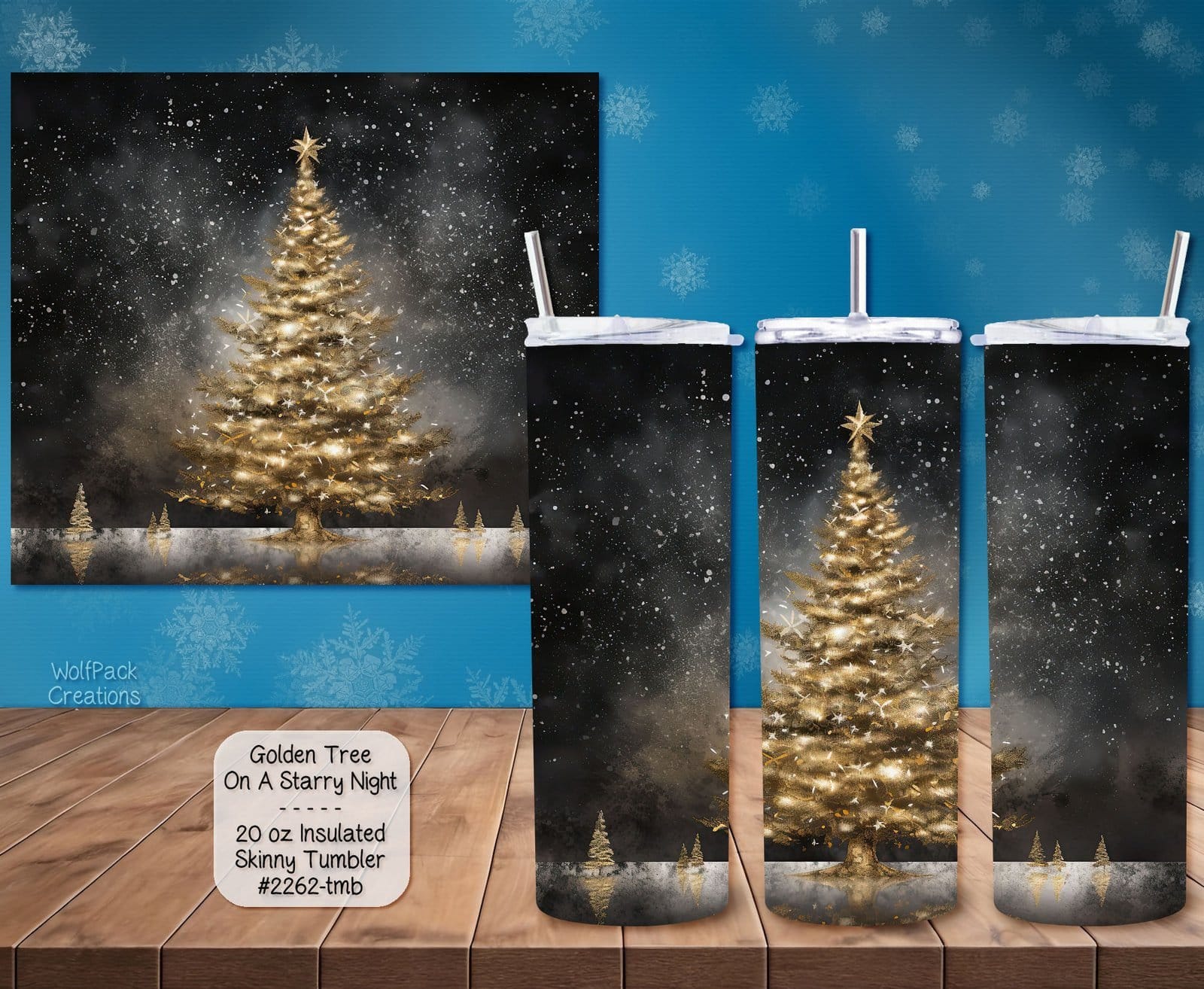 Beautiful and Stylish Holiday Stainless Steel Tumbler: Golden Tree