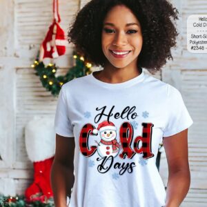 Stylish and Festive Short Sleeve Shirt: Hello Cold Days