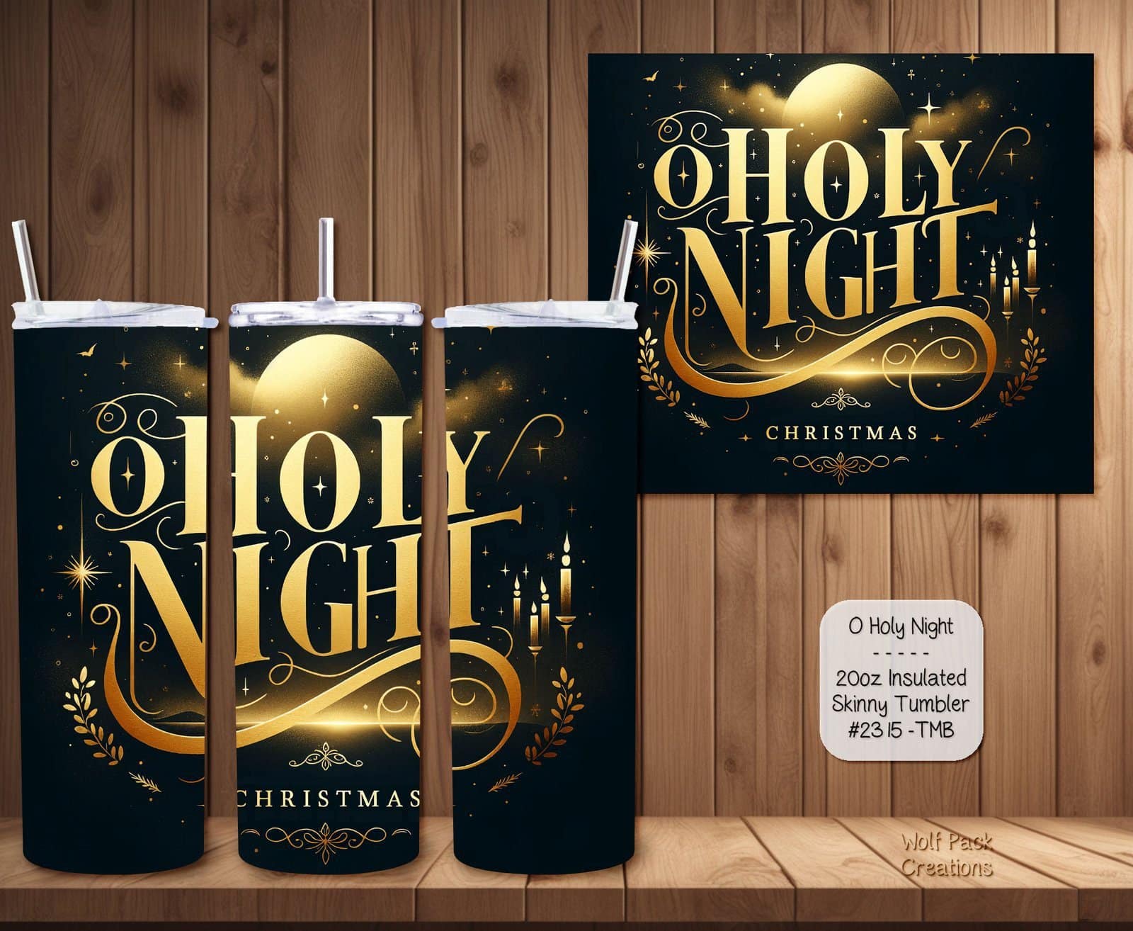 Beautiful Holiday Stainless Steel Tumbler: Oh Holy Night in Gold