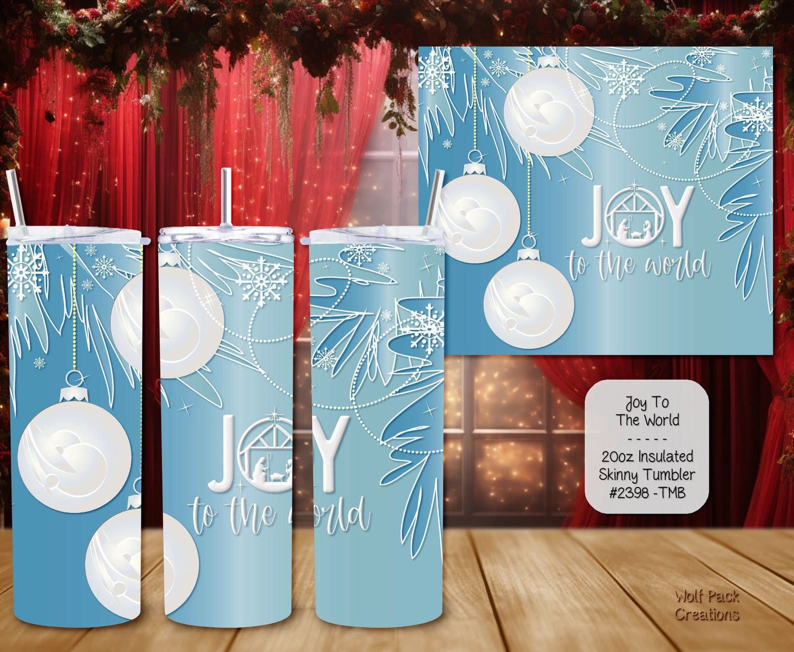 Beautiful Holiday Stainless Steel Tumbler: Joy to the World