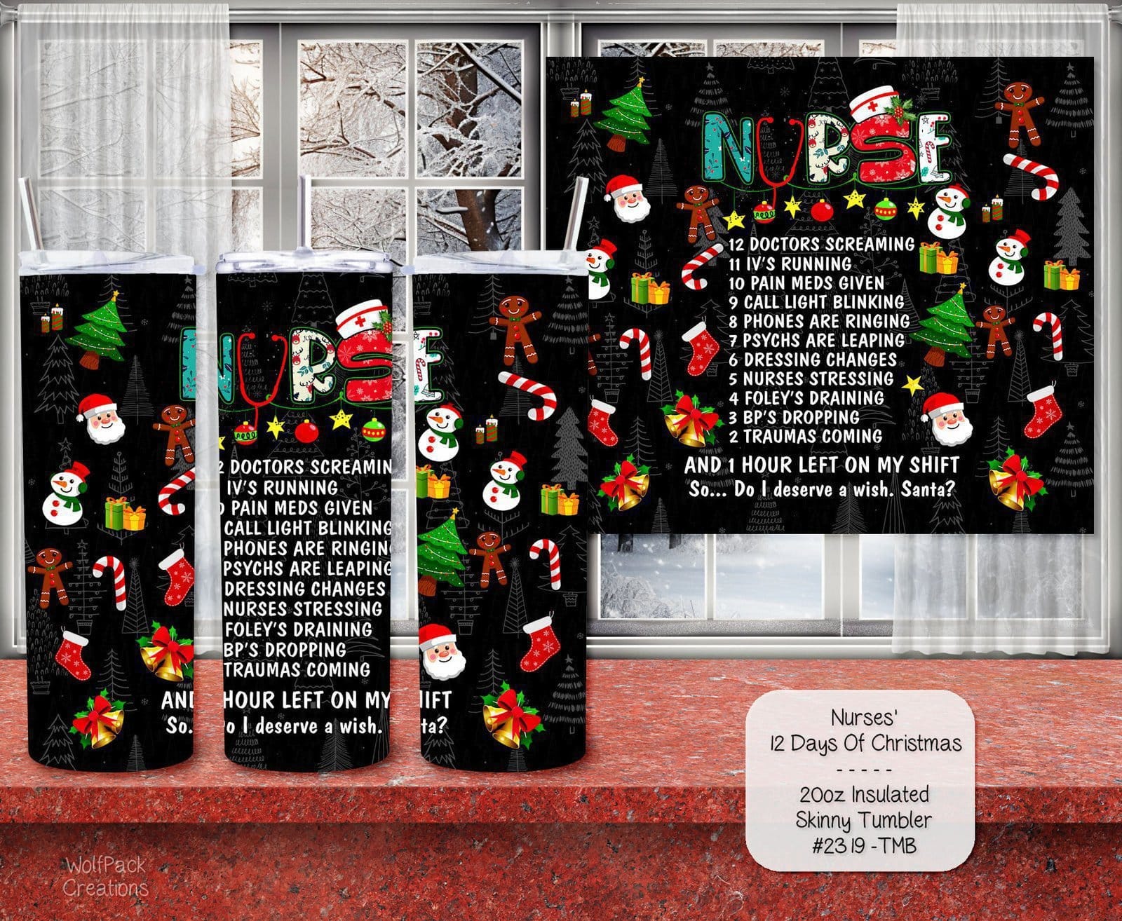 Beautiful Holiday Stainless Steel Tumbler: Nurses' 12 Days of Christmas