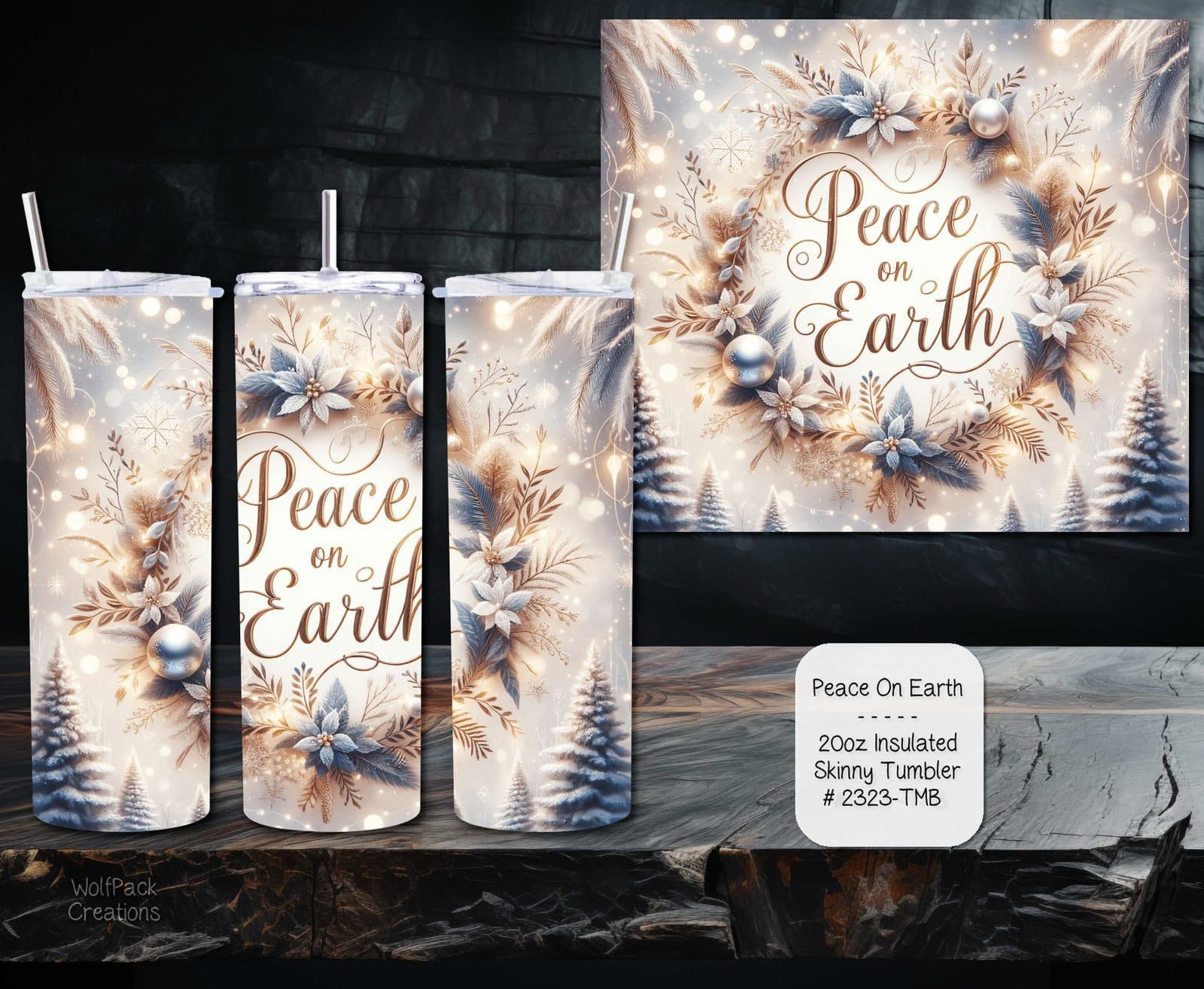 Beautiful Holiday Stainless Steel Tumbler: Peace on Earth