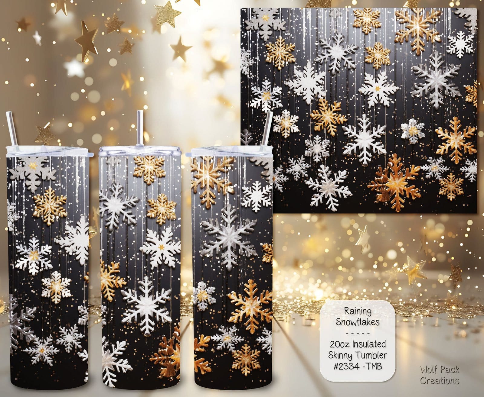 Beautiful Holiday Stainless Steel Tumbler: It's Raining Snowflakes
