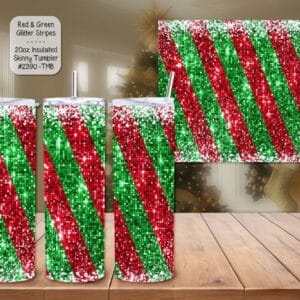 Beautiful Holiday Stainless Steel Tumbler: Red and Green Glitter