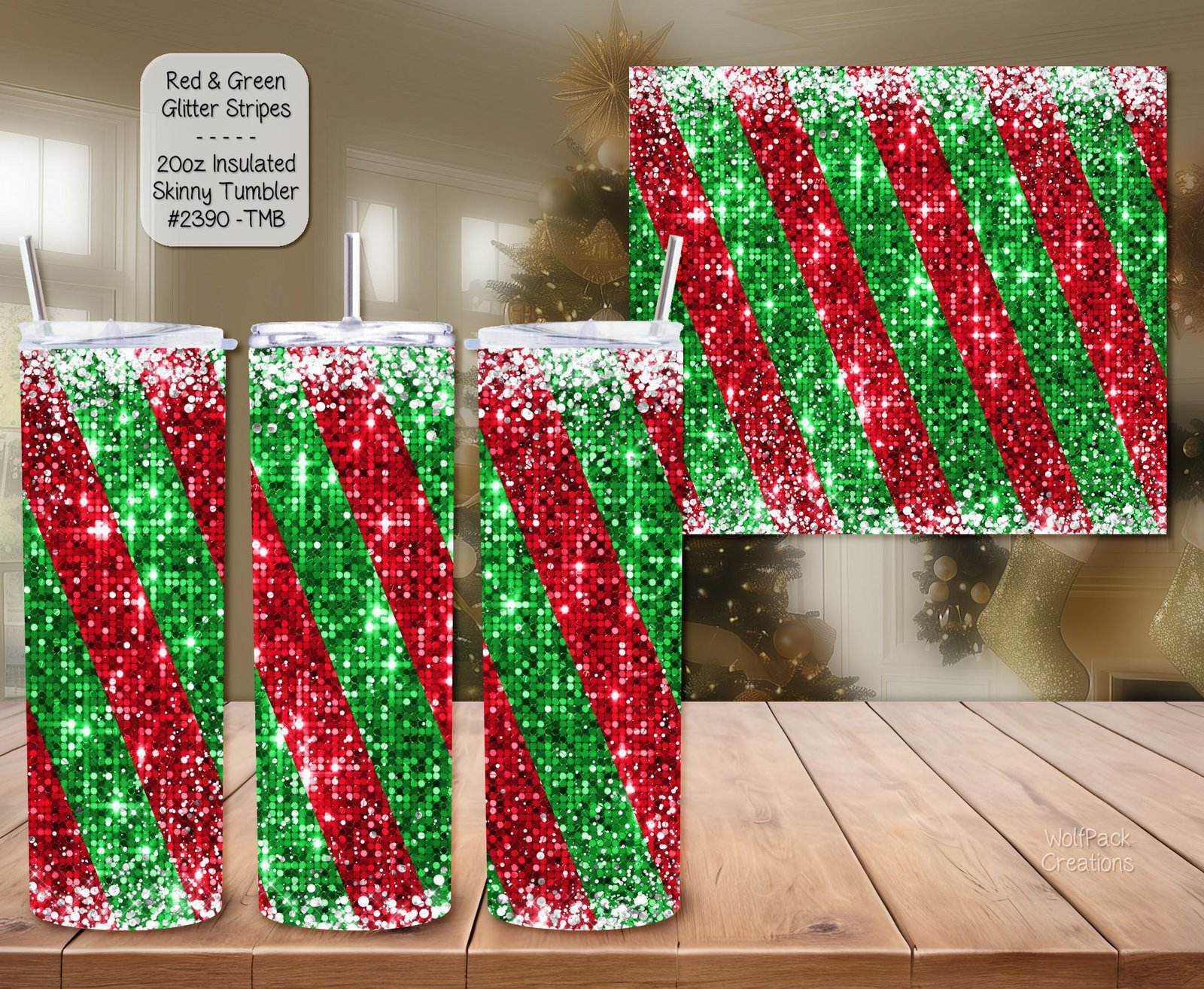 Beautiful Holiday Stainless Steel Tumbler: Red and Green Glitter