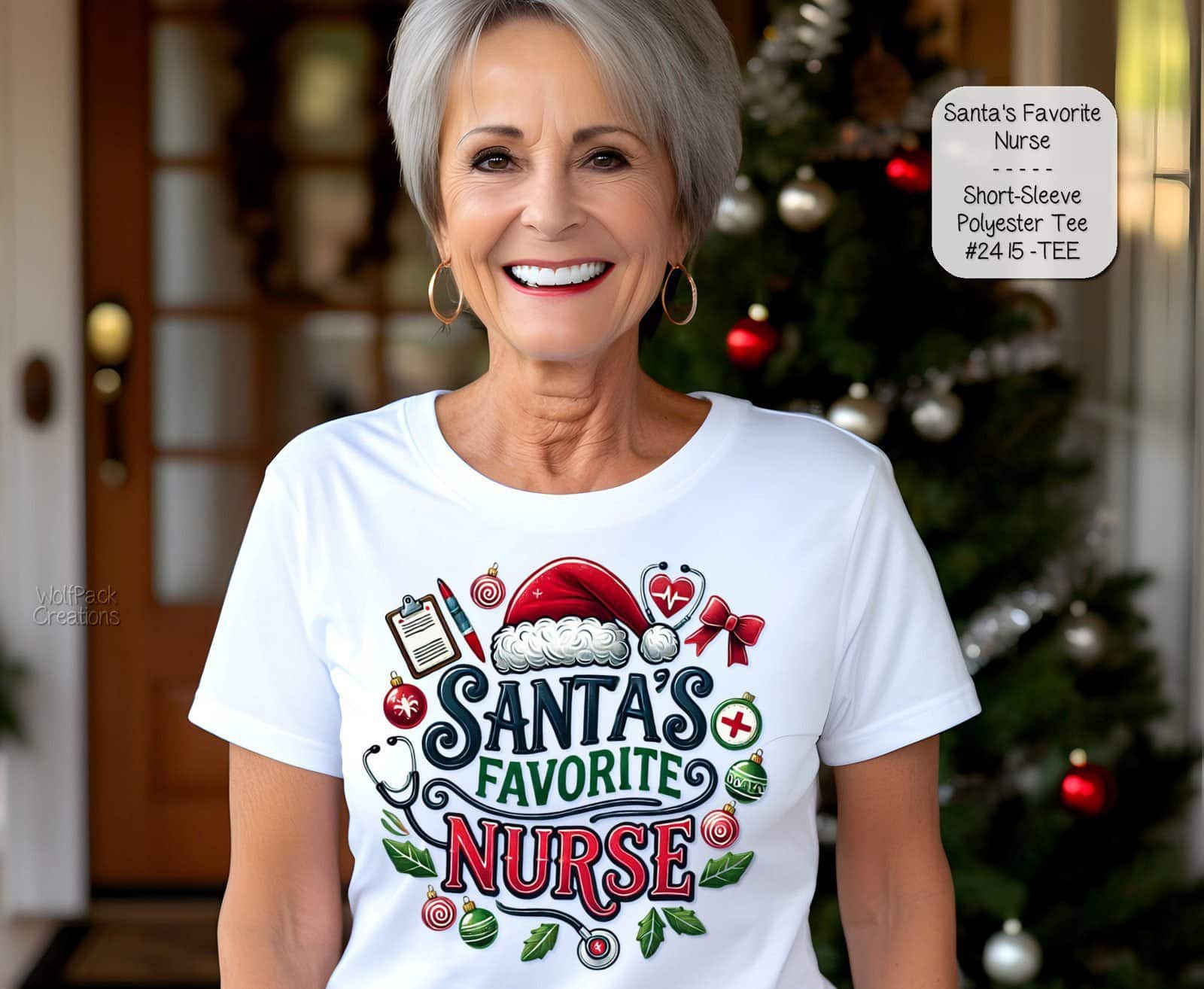 Beautiful Holiday Short Sleeve Shirt: Santa's Favorite Nurse