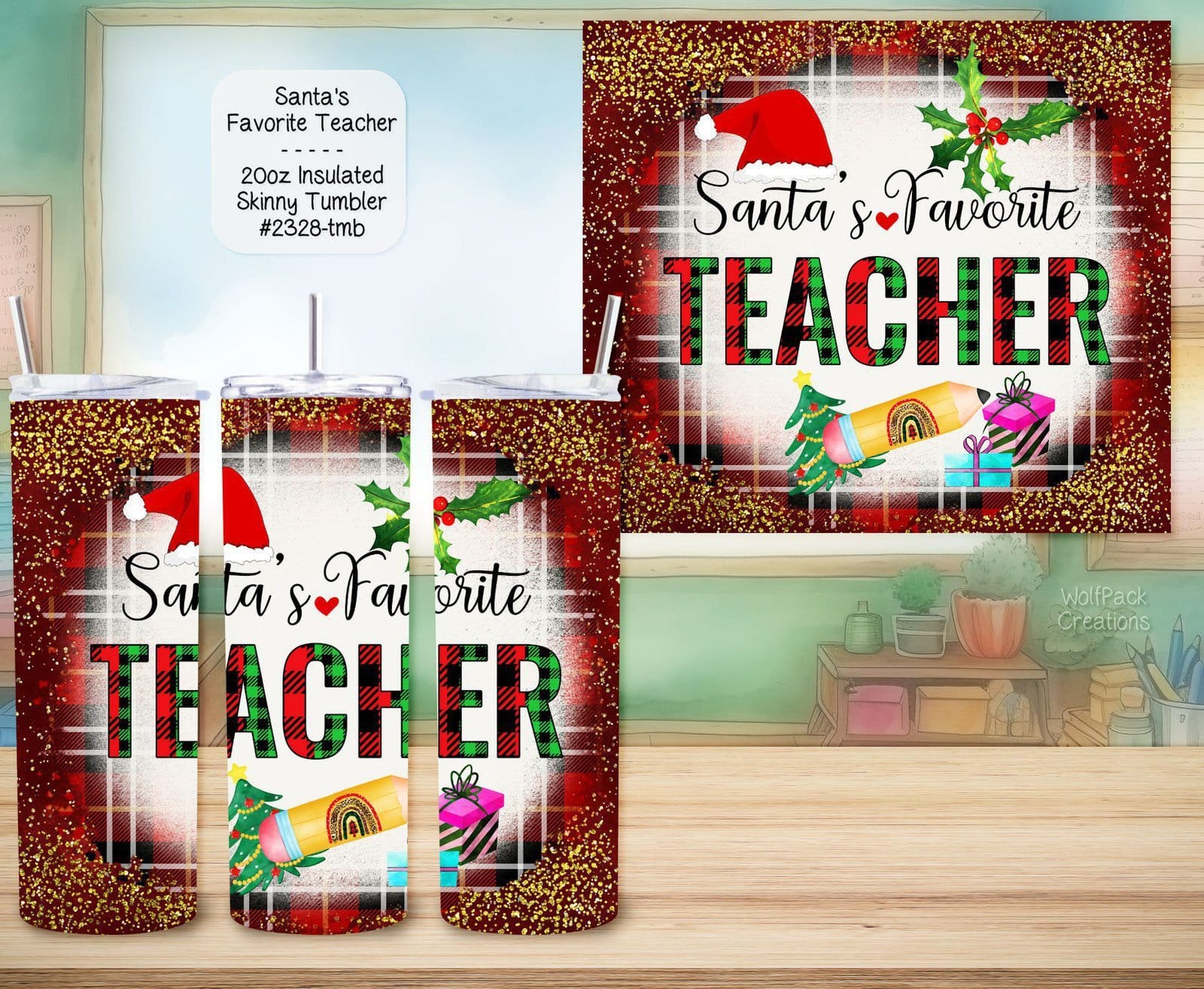 Beautiful Holiday Stainless Steel Tumbler: Santa's Favorite Teacher