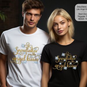 Stylish Short Sleeve Shirt Featuring Snowflakes and Angel Kisses