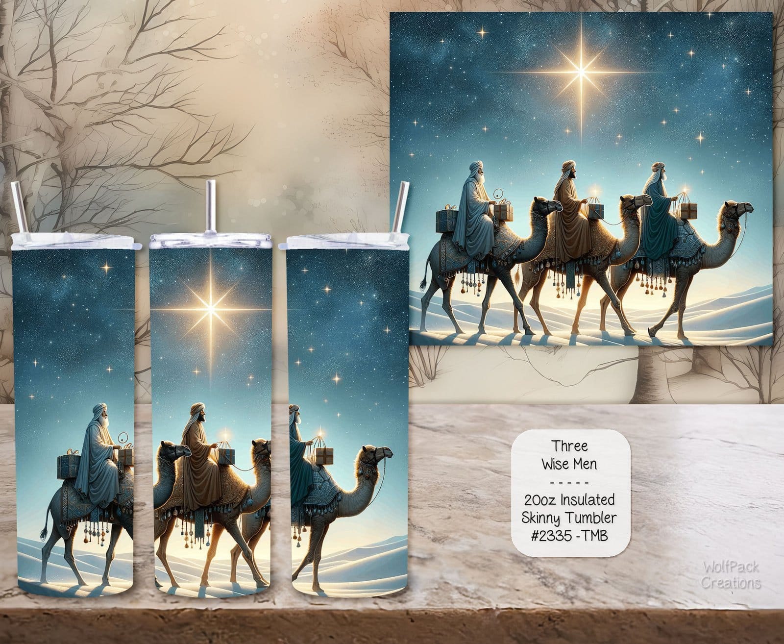 Beautiful Holiday Stainless Steel Tumbler: Three Wise Men