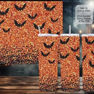 Beautiful Skinny Tumbler featuring Bats on Orange Glitter