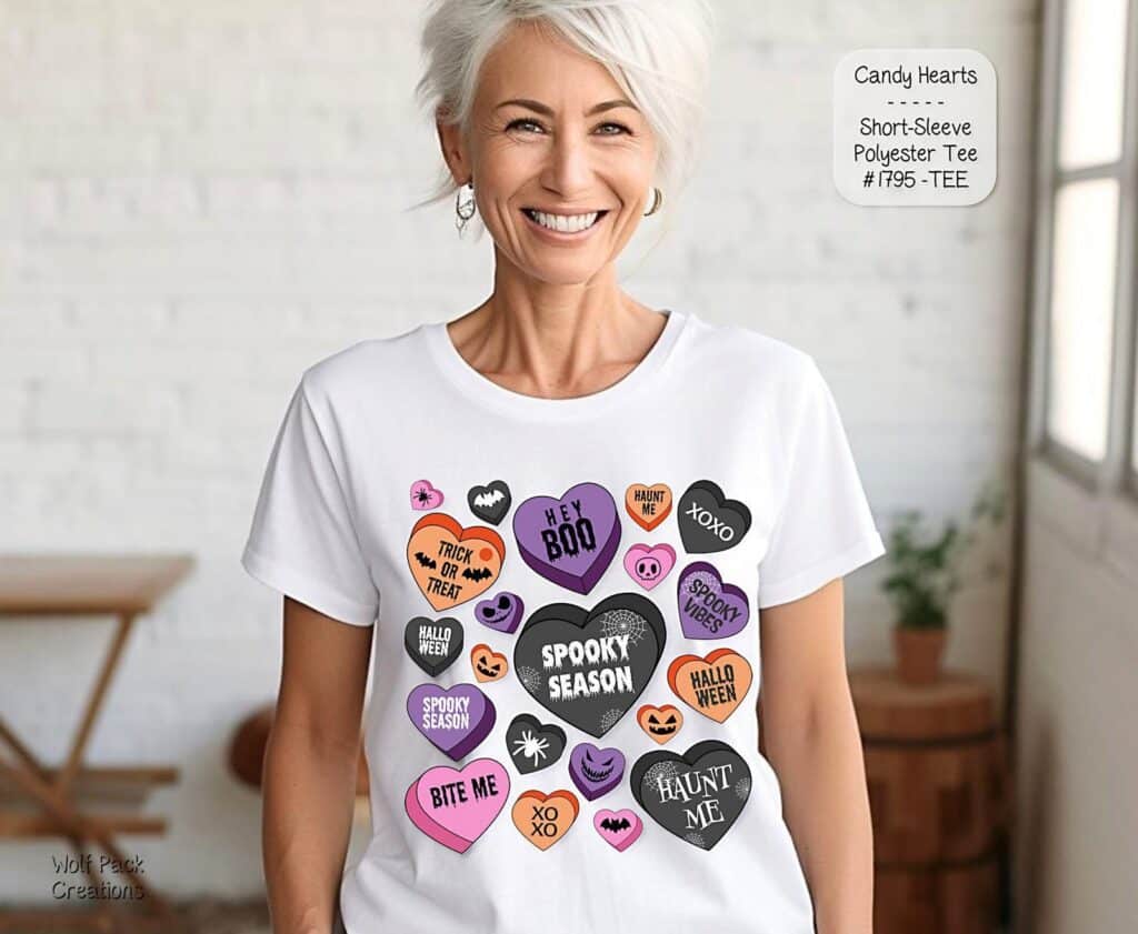 Vibrant Halloween Shirt featuring Candy Hearts