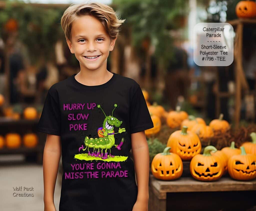Versatile Youth Short Sleeve Polyester Shirt with Caterpillar Design