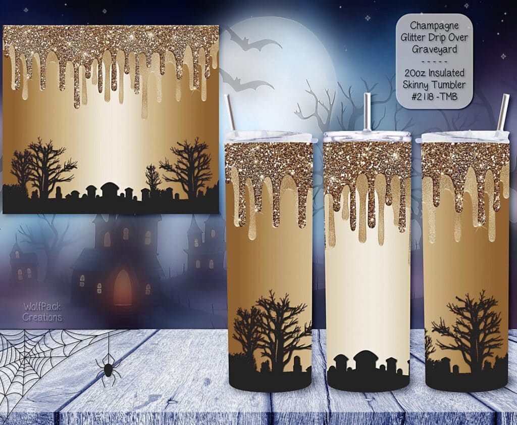 Elegant Insulated Skinny Tumbler: A Splash of Champagne Glitter