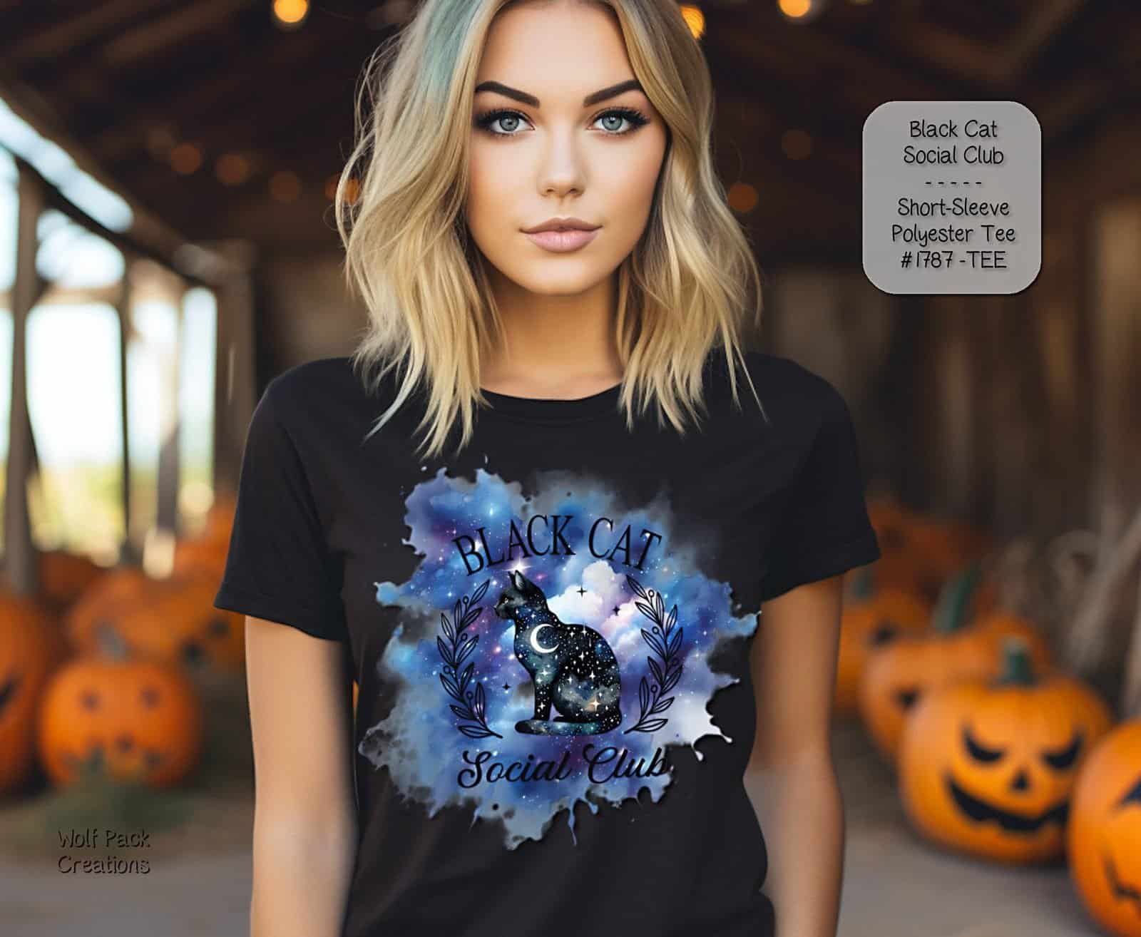 Terrifying Halloween Shirt: Cosmic Black Cat Design