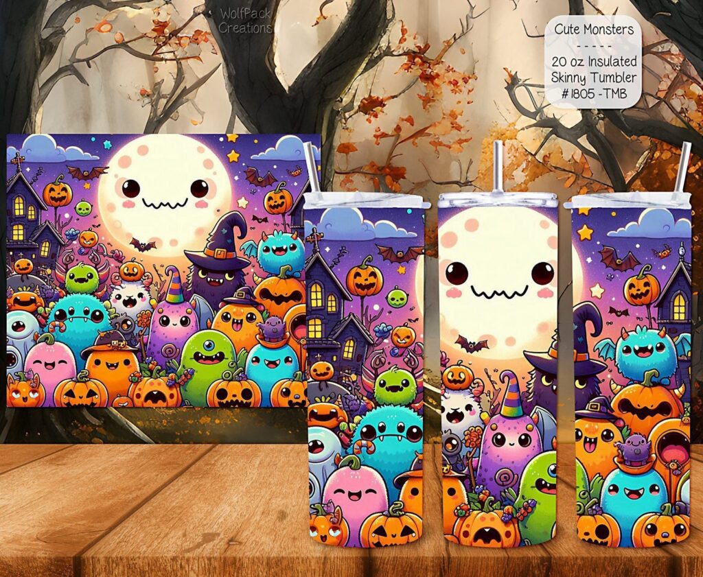 Beautiful Skinny Tumbler for All Ages: Cute Monsters