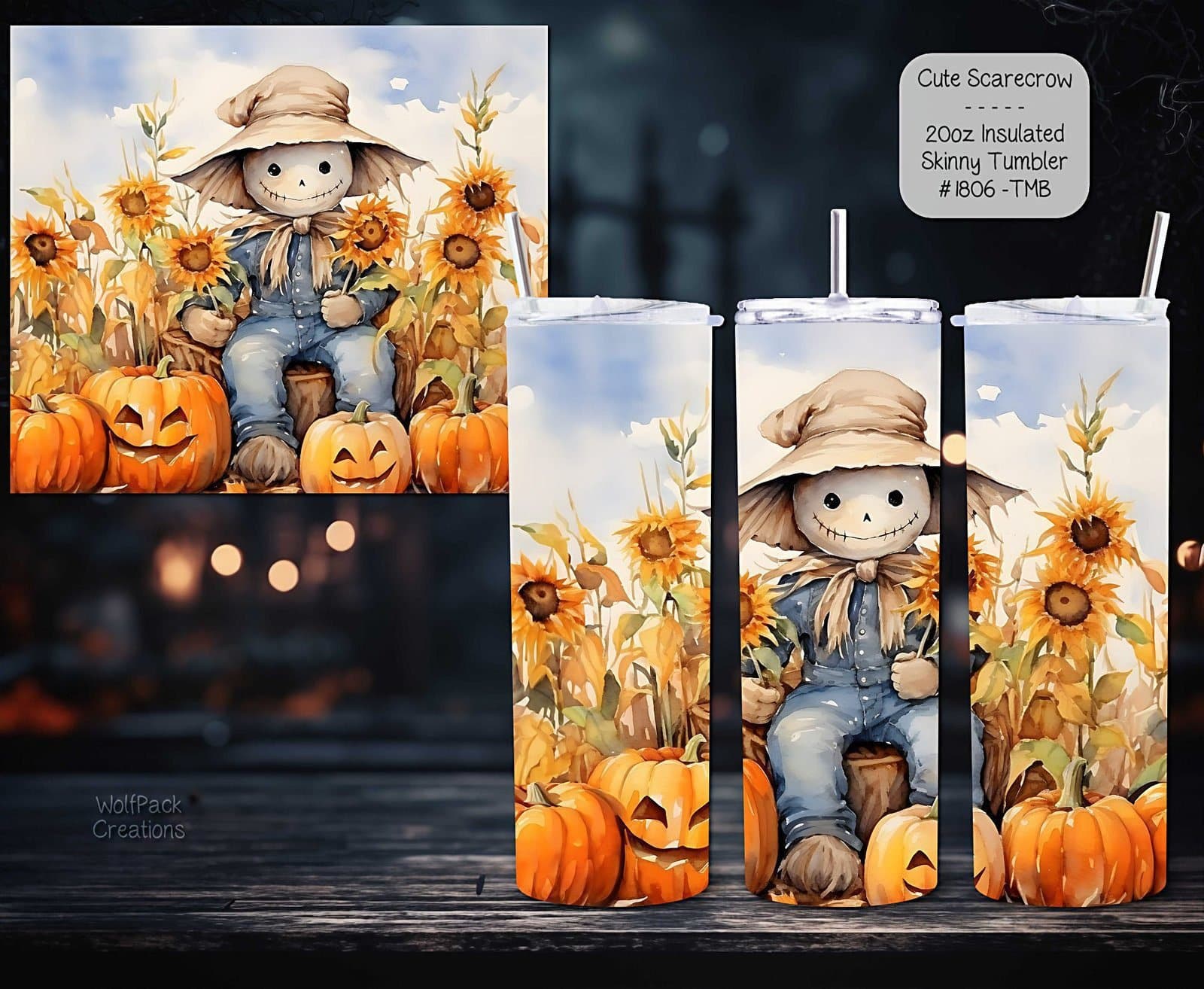Beautiful Skinny Tumbler: Cute Scarecrow Design