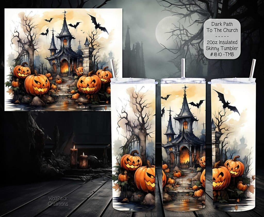 Haunted Church Stainless Steel Skinny Tumbler: Insulated 20-Ounce Magic