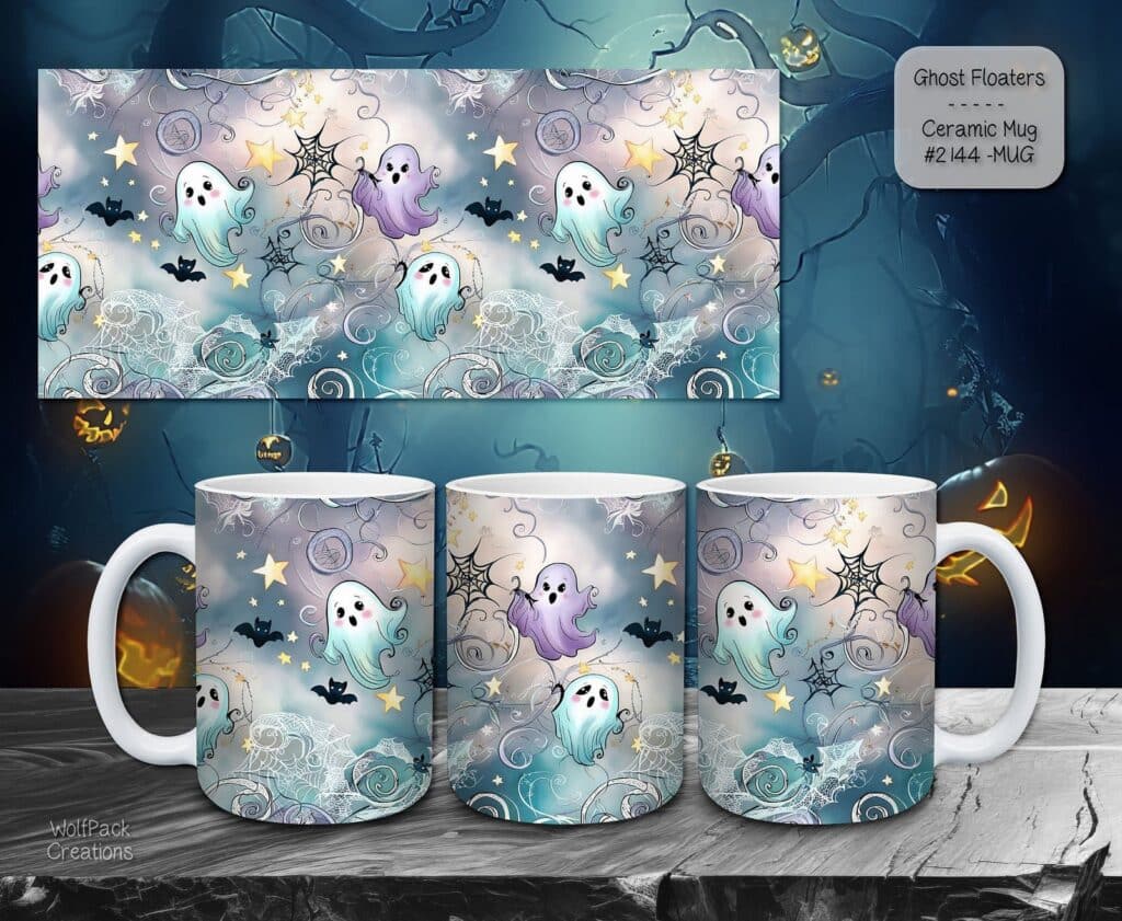 Spooktacular Ghost Floaters Ceramic Coffee Mugs for Halloween