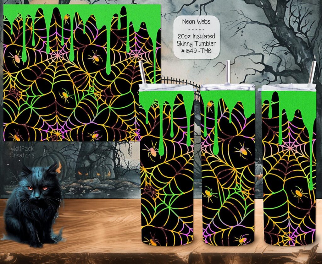 Spooky Neon Webs Tumbler