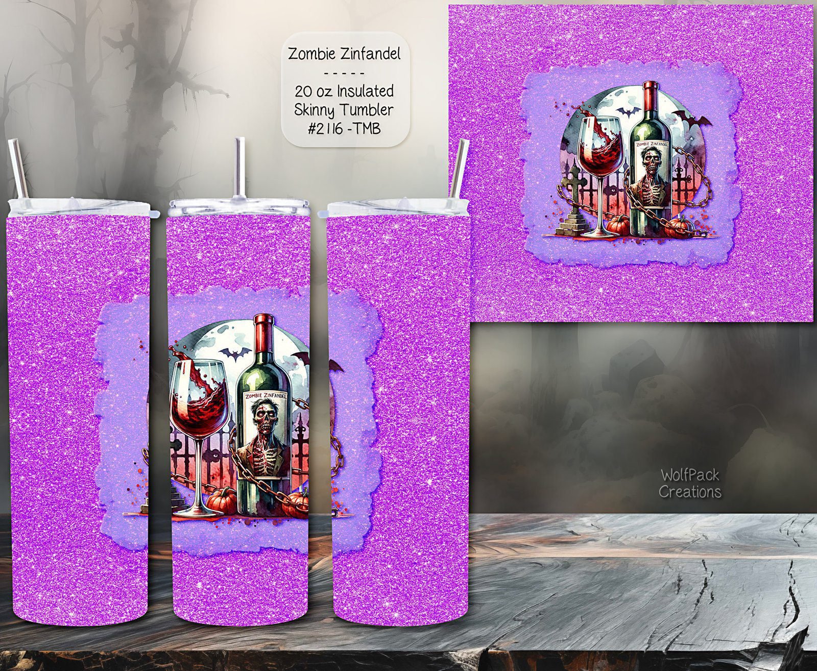 Stay Stylish and Hydrated with Our 20 Ounce Zombie Themed Stainless Steel Skinny Tumbler