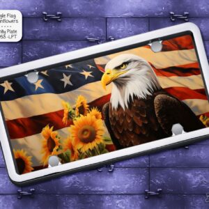 Eagle Flag Sunflowers License Plate