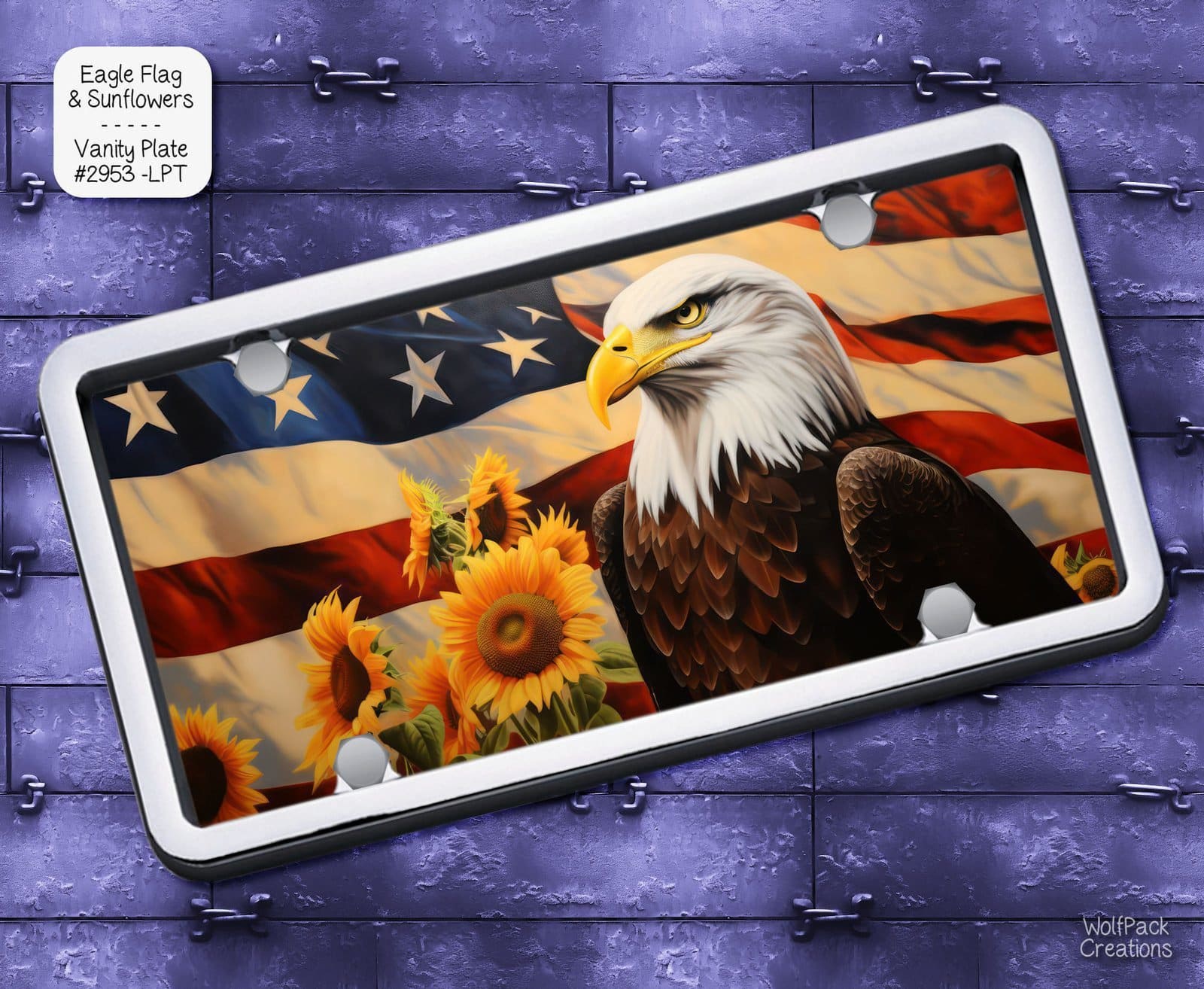 Eagle Flag Sunflowers License Plate