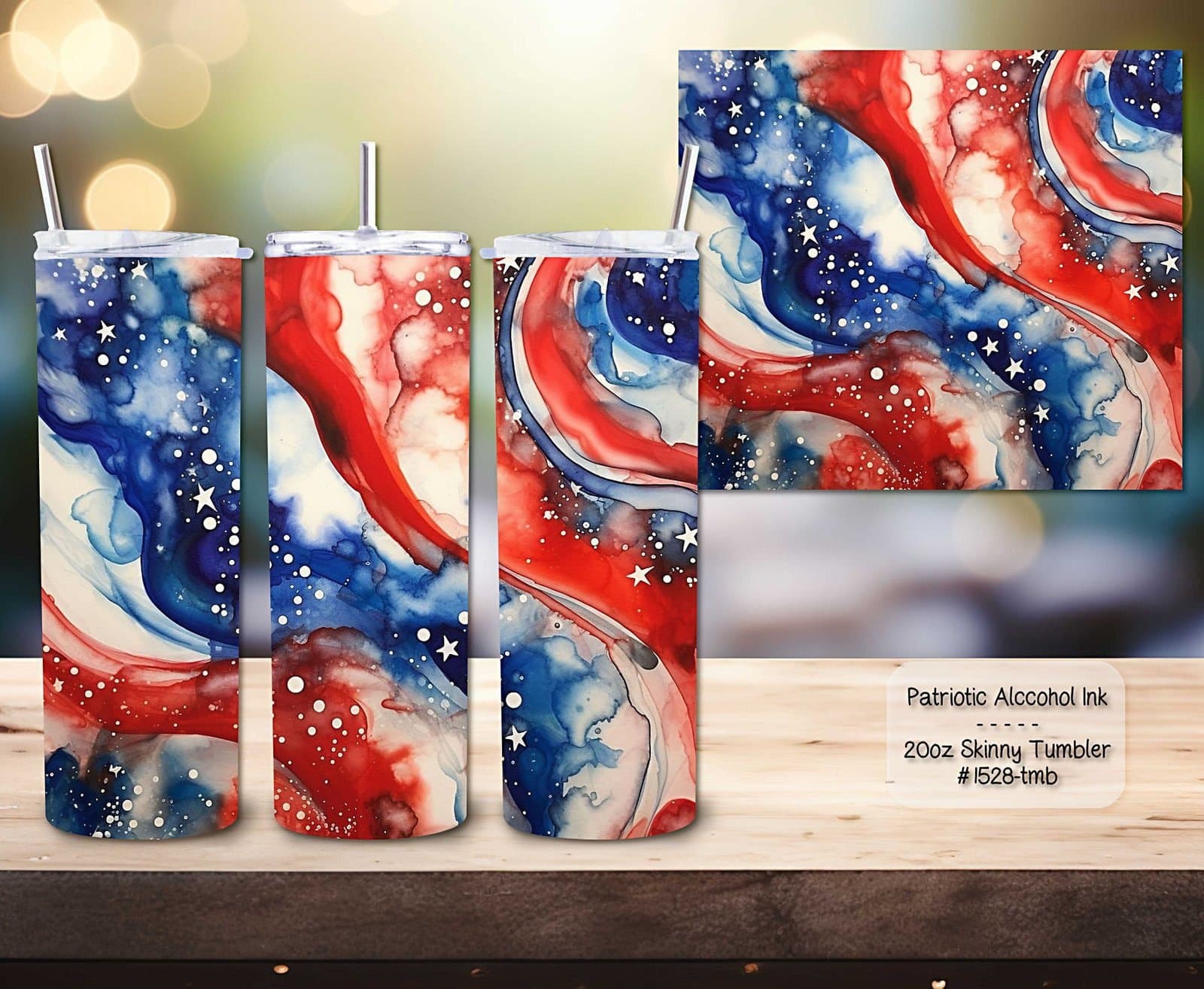 Beautiful Patriotic Swirl Design on Skinny Tumbler