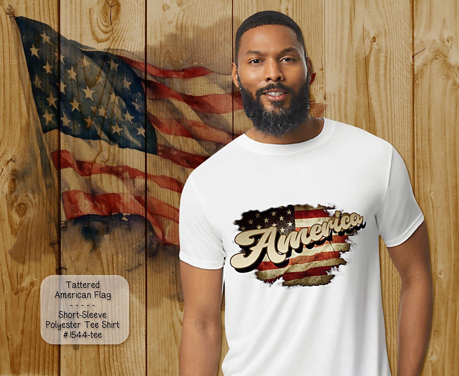 Tattered American Flag on Short Sleeve Shirt