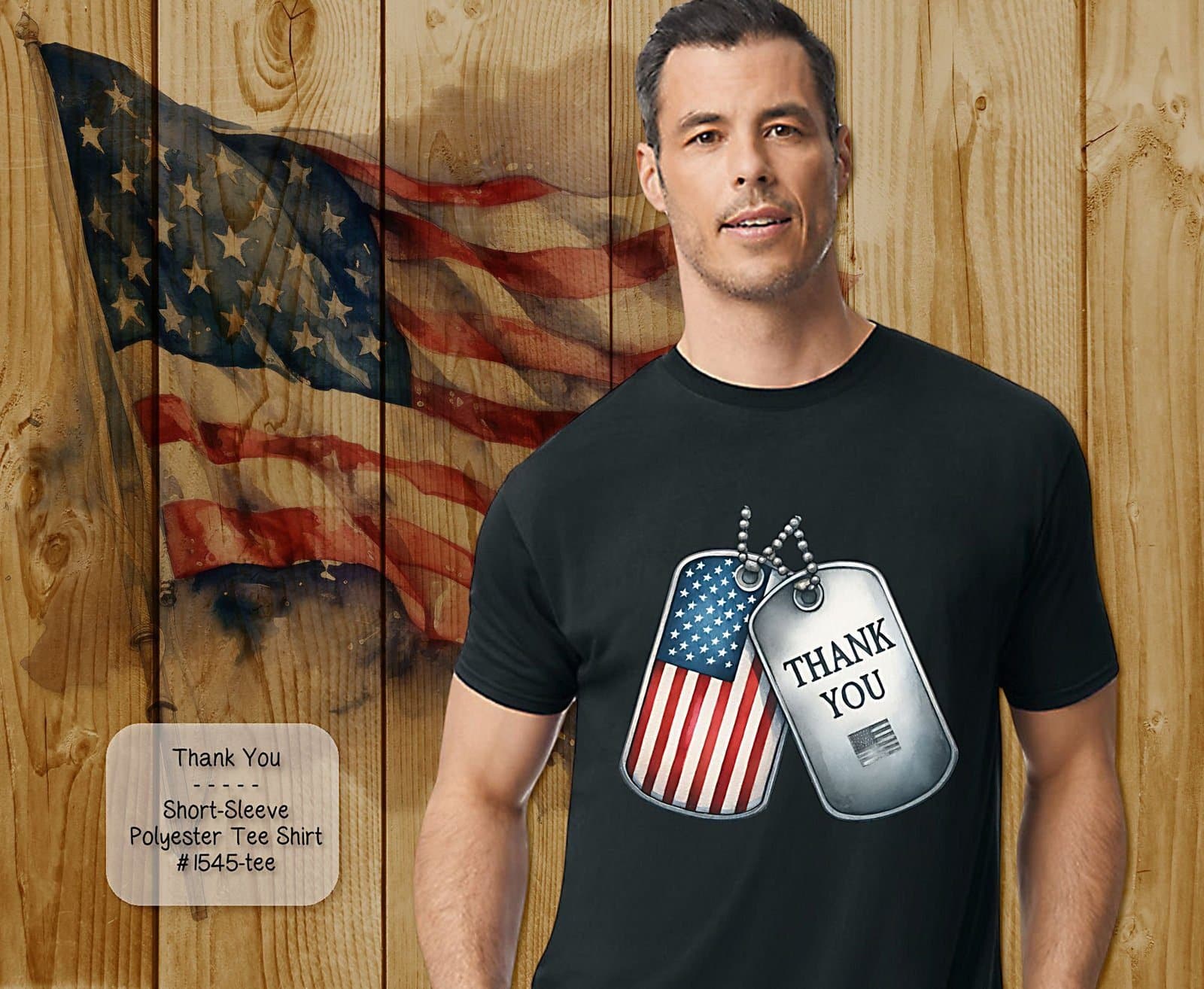 Beautiful Thank You Dog Tags Design on a Short Sleeve Shirt