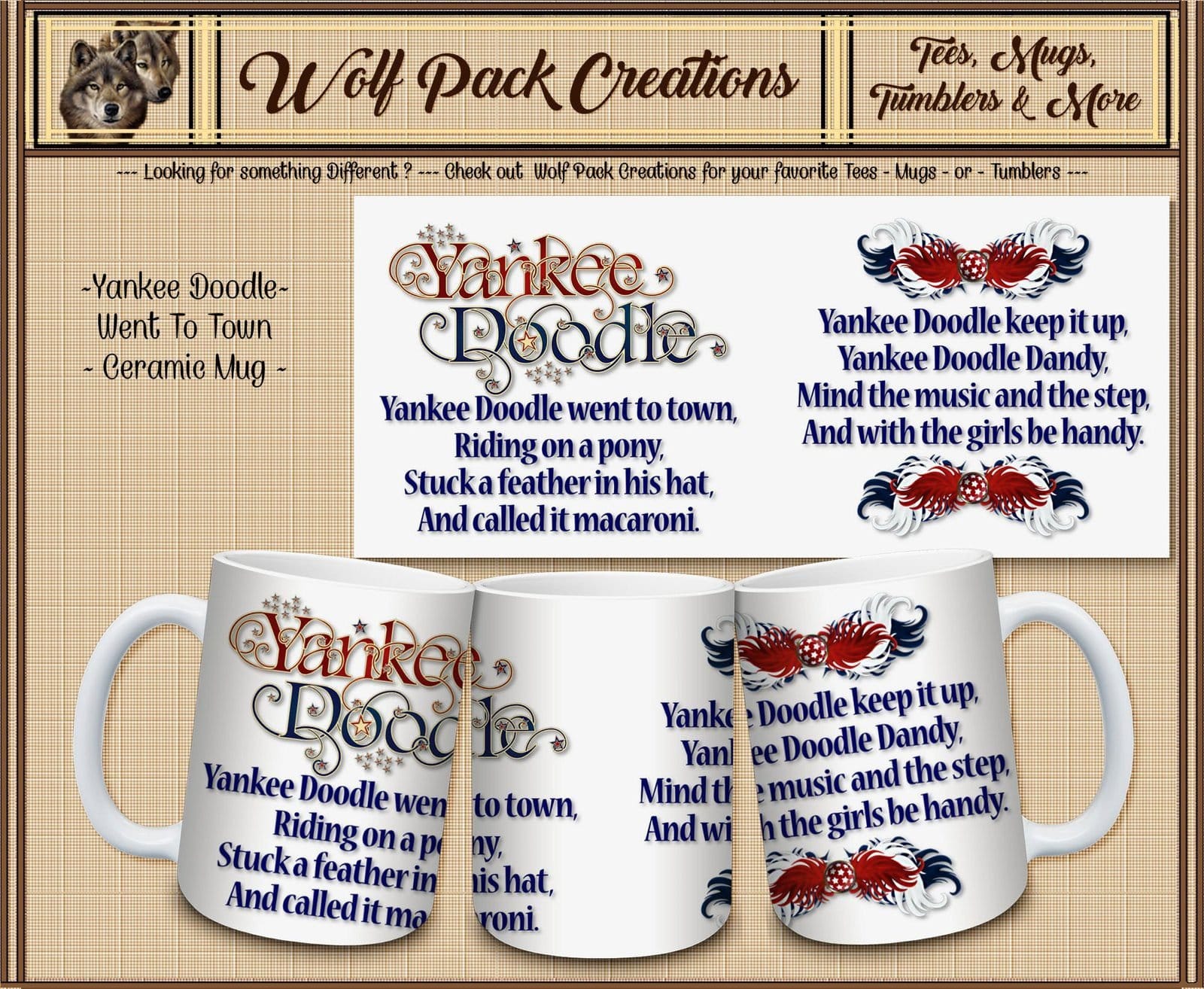 Beautiful Yankee Doodle Song on Ceramic Mug