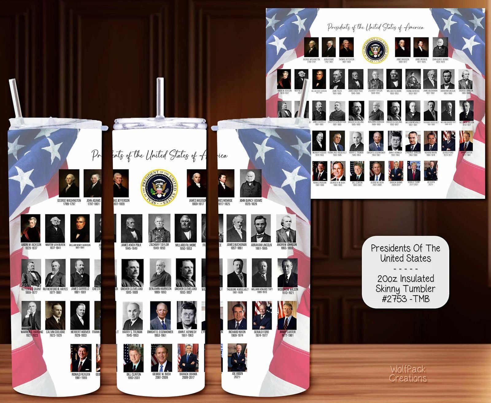 Stainless Steel Insulated Tumbler: Presidents of the USA