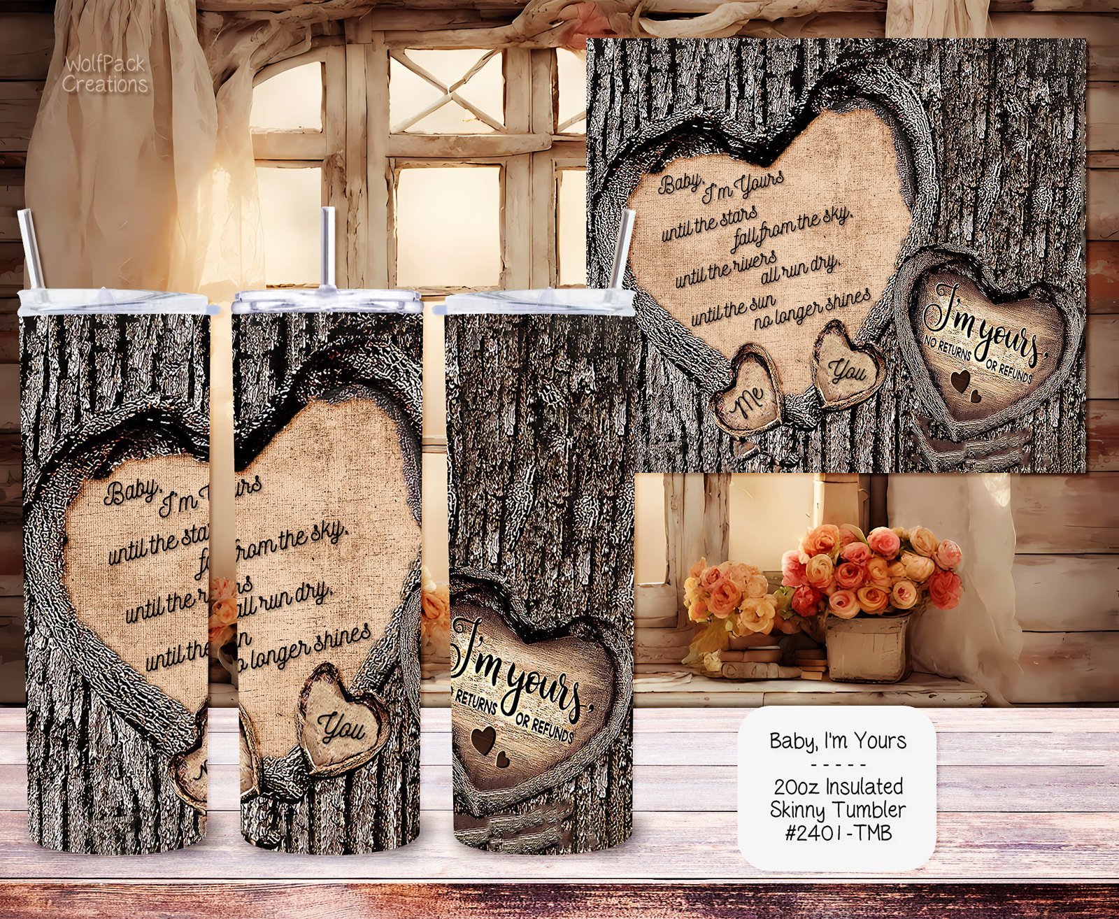 Romantic Carved in Wood Tumbler