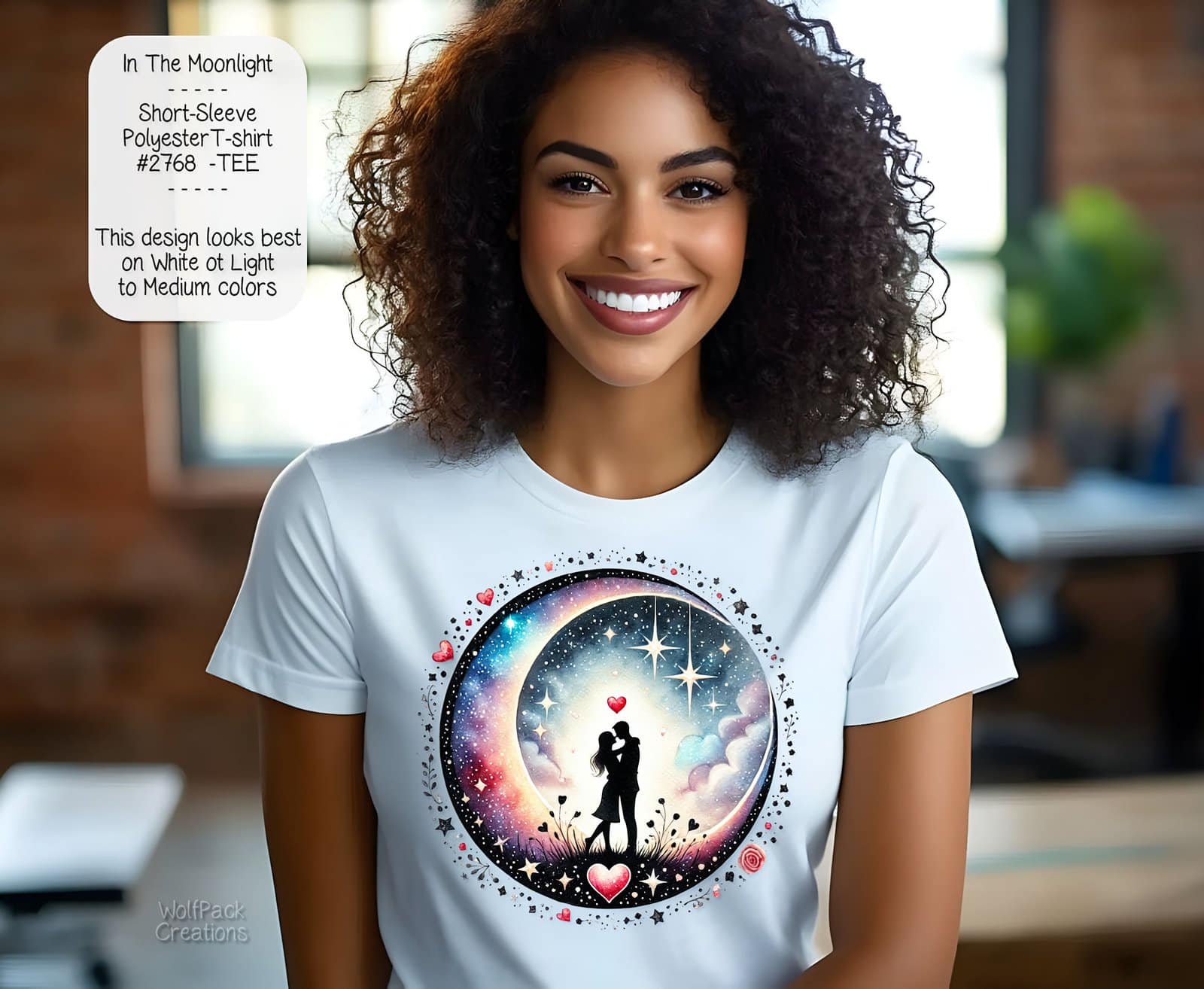 Valentine's Day Love T-Shirt - Polyester Short Sleeve Shirt in Moonlight