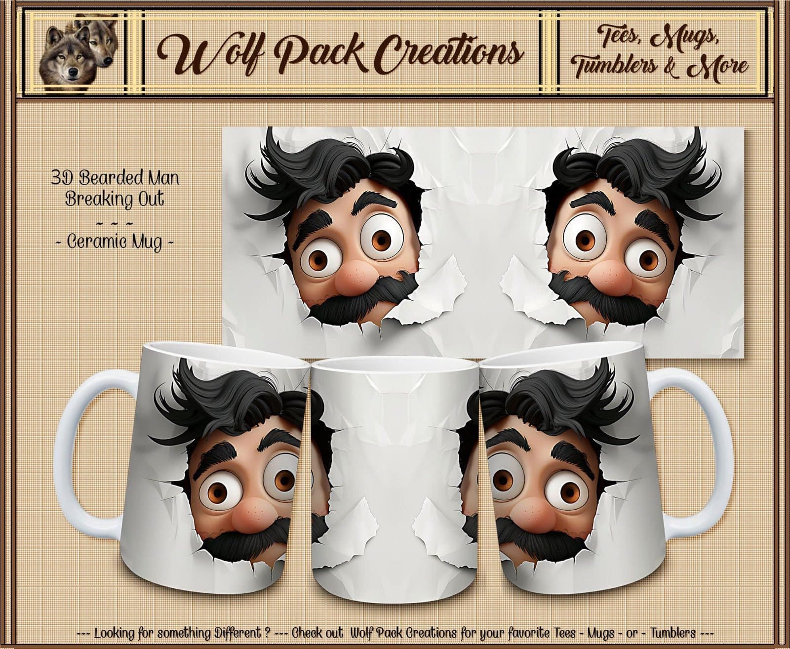 Cool 3D Bearded Man Breaking Out of Mug