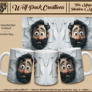 Cool 3D Bearded Confused Man Breaking Out of Ceramic Mug