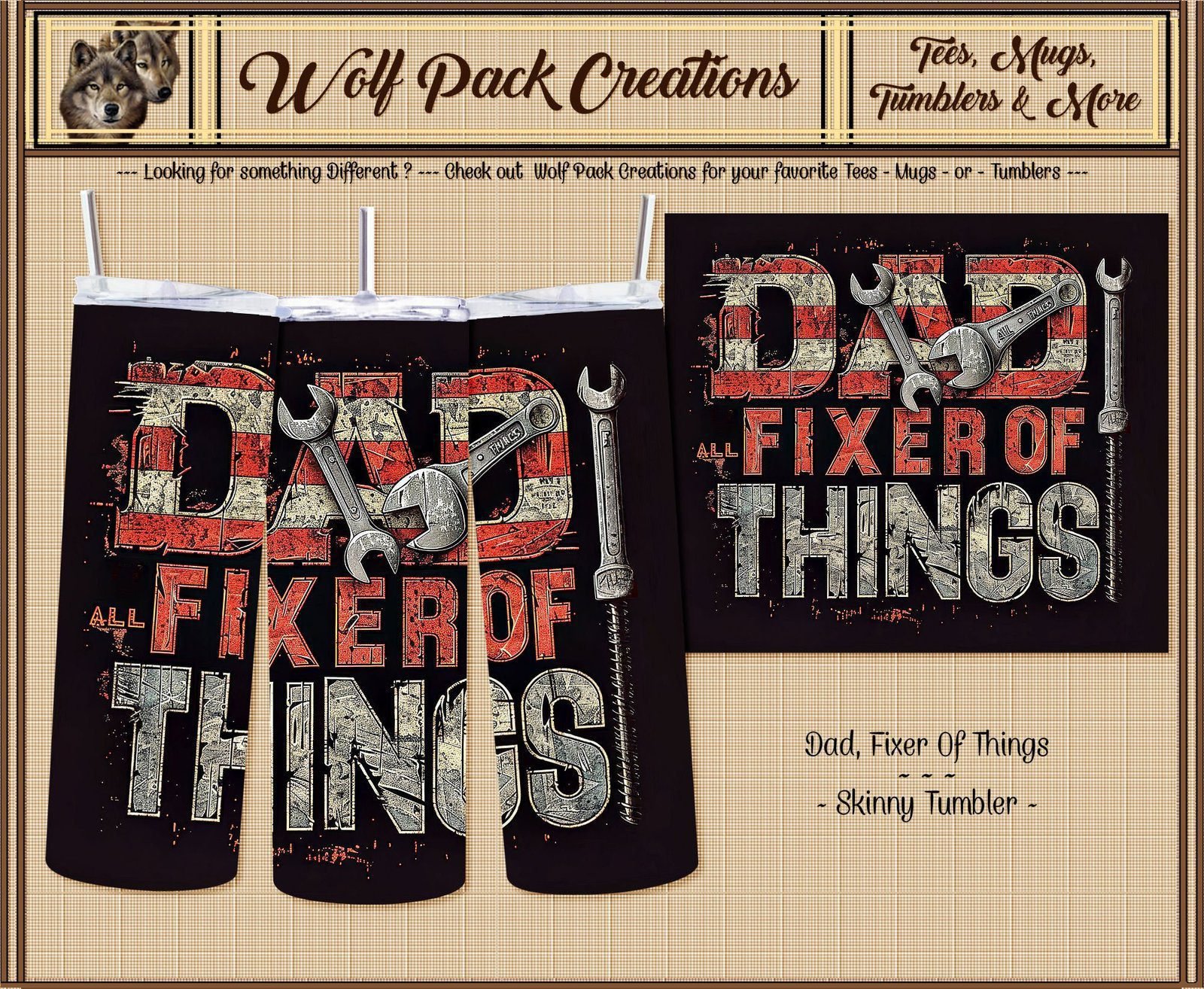Cool Skinny Tumbler: DAD: Fixer of All Things
