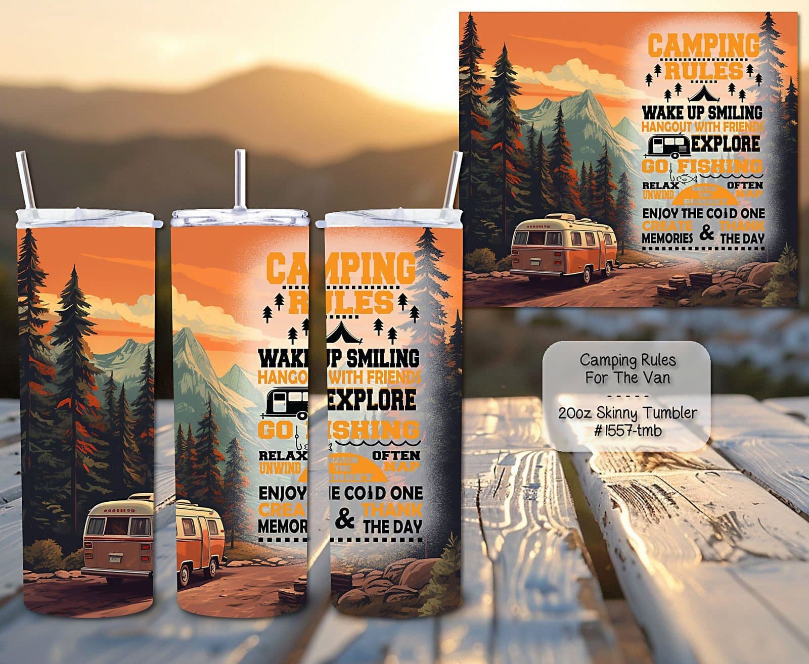 Beautiful Camping Rules Design on Skinny Tumbler