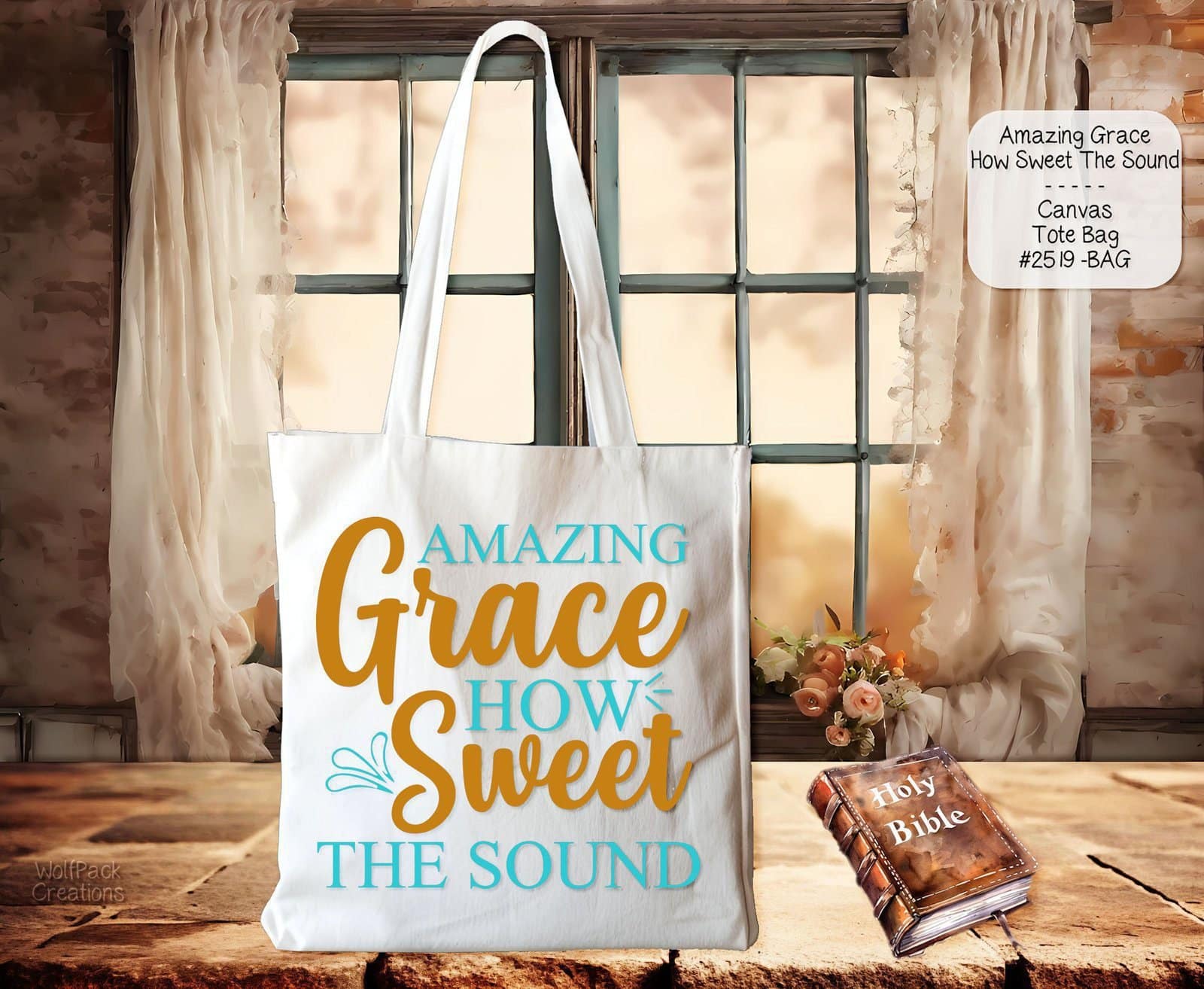 Beautiful White Polyester Tote Bag: Amazing Grace