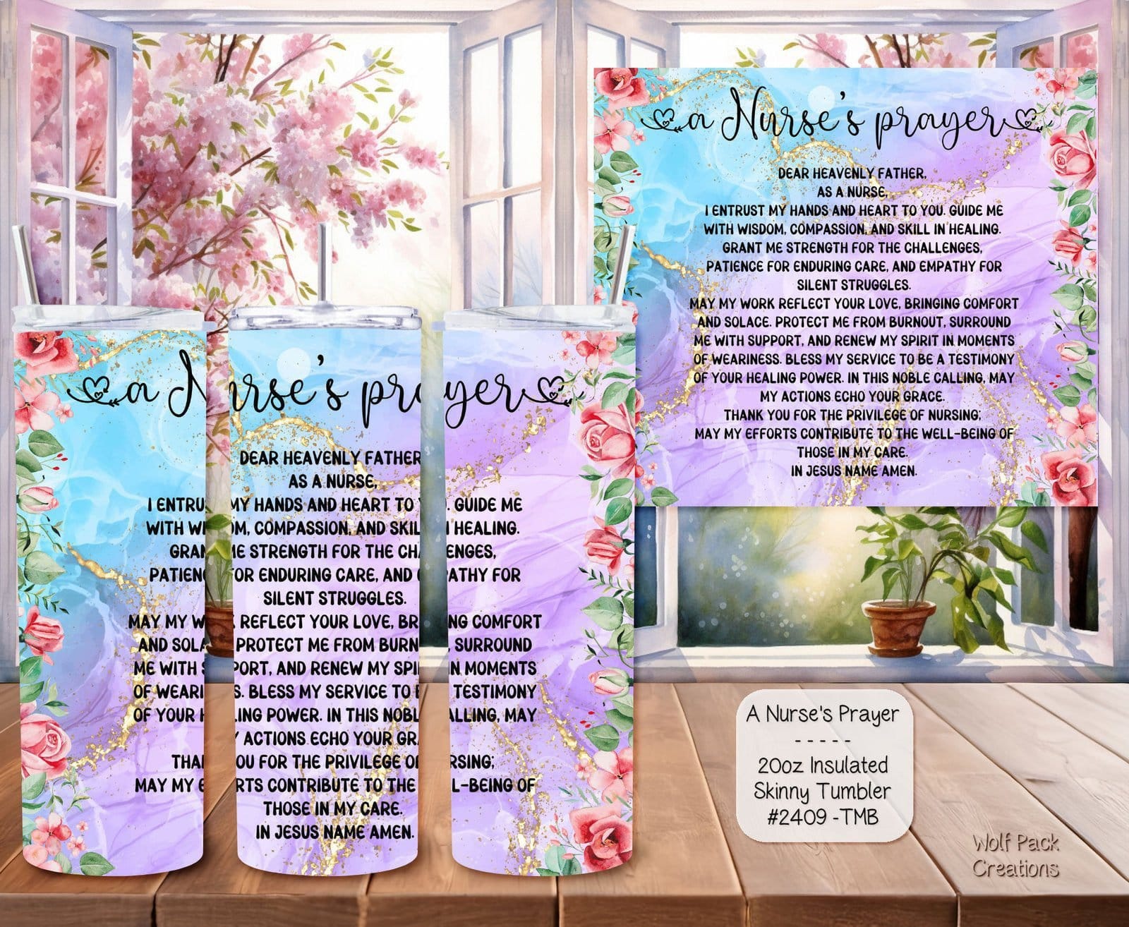 Beautiful Holiday Stainless Steel Tumbler: Nurses Prayer