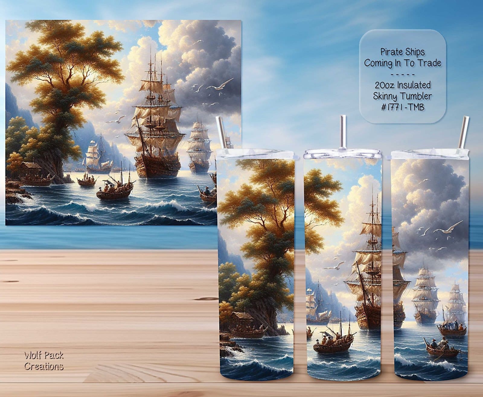 Beautiful Skinny Tumbler: Pirate Ships