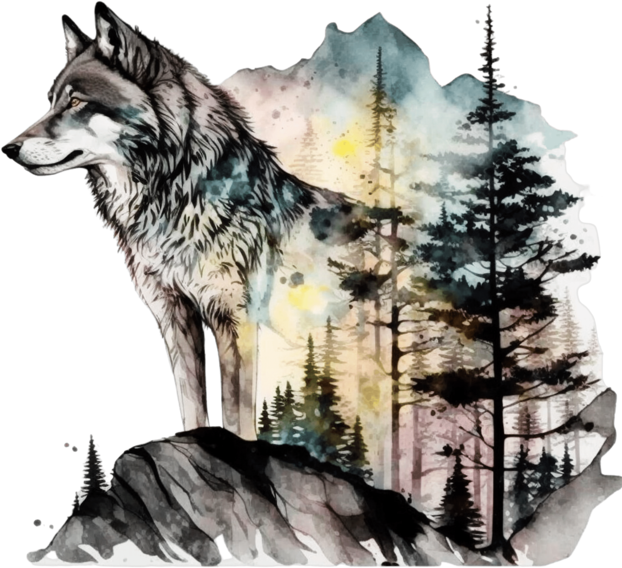 Charcoal and Watercolor Wolf Tote Bag - Image 2
