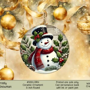 Frosty Snowman Christmas Ornament - Ceramic Holiday Cheer ??