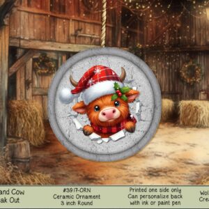 Christmas Highland Cow Ceramic Ornament for Merry Holiday Cheer