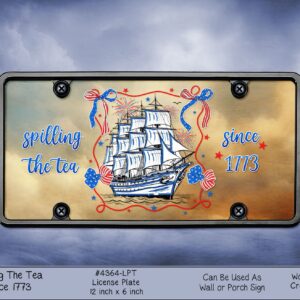 A standard vehicle license plate featuring the historic tall ship and patriotic ribbons design.